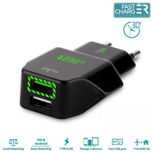 PURO Travel Fast Charger - Przenośna ładowarka sieciowa 2 x USB 2.4 A z niebieskim podświetleniem LE