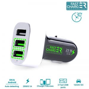 PURO Mini Car Fast Charger - Ładowarka samochodowa 3 x USB 5.1A (czarny)