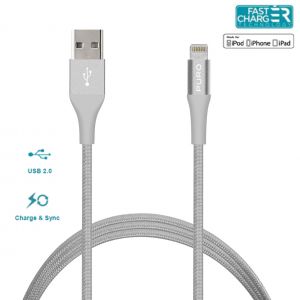 PURO Braided Cable - Kabel MFi z Lightning + klips + Aluminum Connector 1m (Silver)