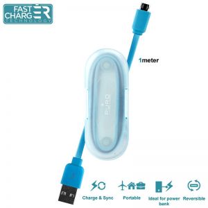 PURO Charge&Sync Cable - Kabel z dwustronnymi wtyczkami Micro USB + cable manager, 1m (Blue)