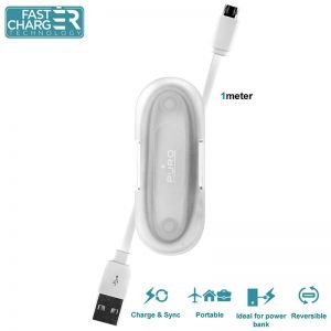PURO Charge&Sync Cable - Kabel z dwustronnymi wtyczkami Micro USB + cable manager, 1m (White)