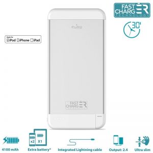 PURO Fast Charger Ultra Slim Power Bank MFi - Power Bank Aluminum z lightning 4100mAh, 2.4A (Silver)