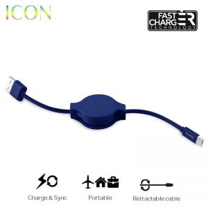 PURO ICON Retractable Cable - Zwijany kabel Micro USB (Dark Blue)