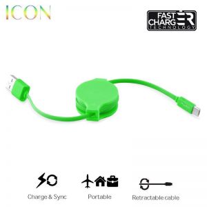 PURO ICON Retractable Cable - Zwijany kabel Micro USB (Green)