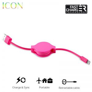 PURO ICON Retractable Cable - Zwijany kabel ligtning MFi (Shock Pink)